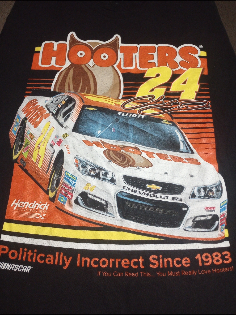Hooters 24 Chase Elliott Black Dual Side Shirt Size Large Racing Graphic